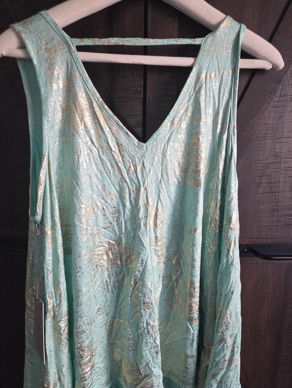 Jennifer Lopez Light Teal Gold Foil Sleeveless Tank Top - Picture 3 of 3